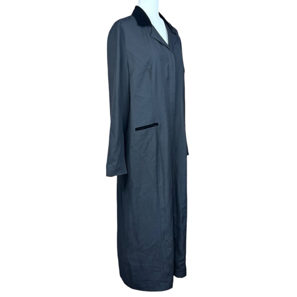 Vintage Talbots Maxi Black Coat Dress 18 Goth Velvet Accents Flaws - Picture 2 of 11